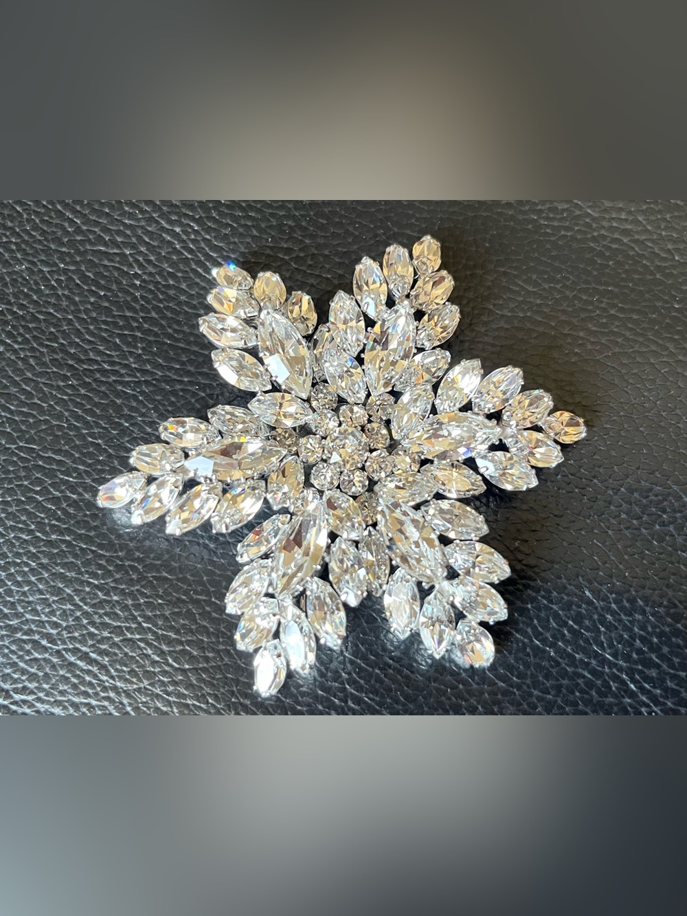 Sherman Signed Large Clear Crystal Snowflake Brooch